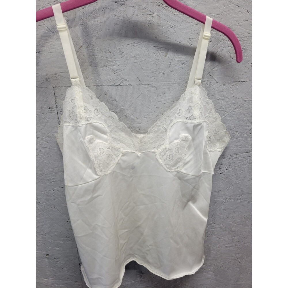 Vintage Movie Star Satin Slip Cami Tank Top‎ Women Size M White Lace